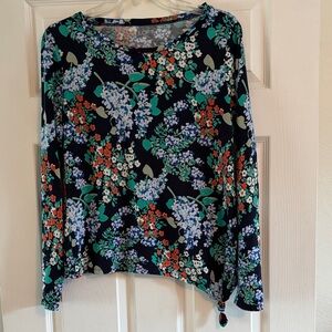LOFT Women's Floral Blouse - Navy and Multicolor